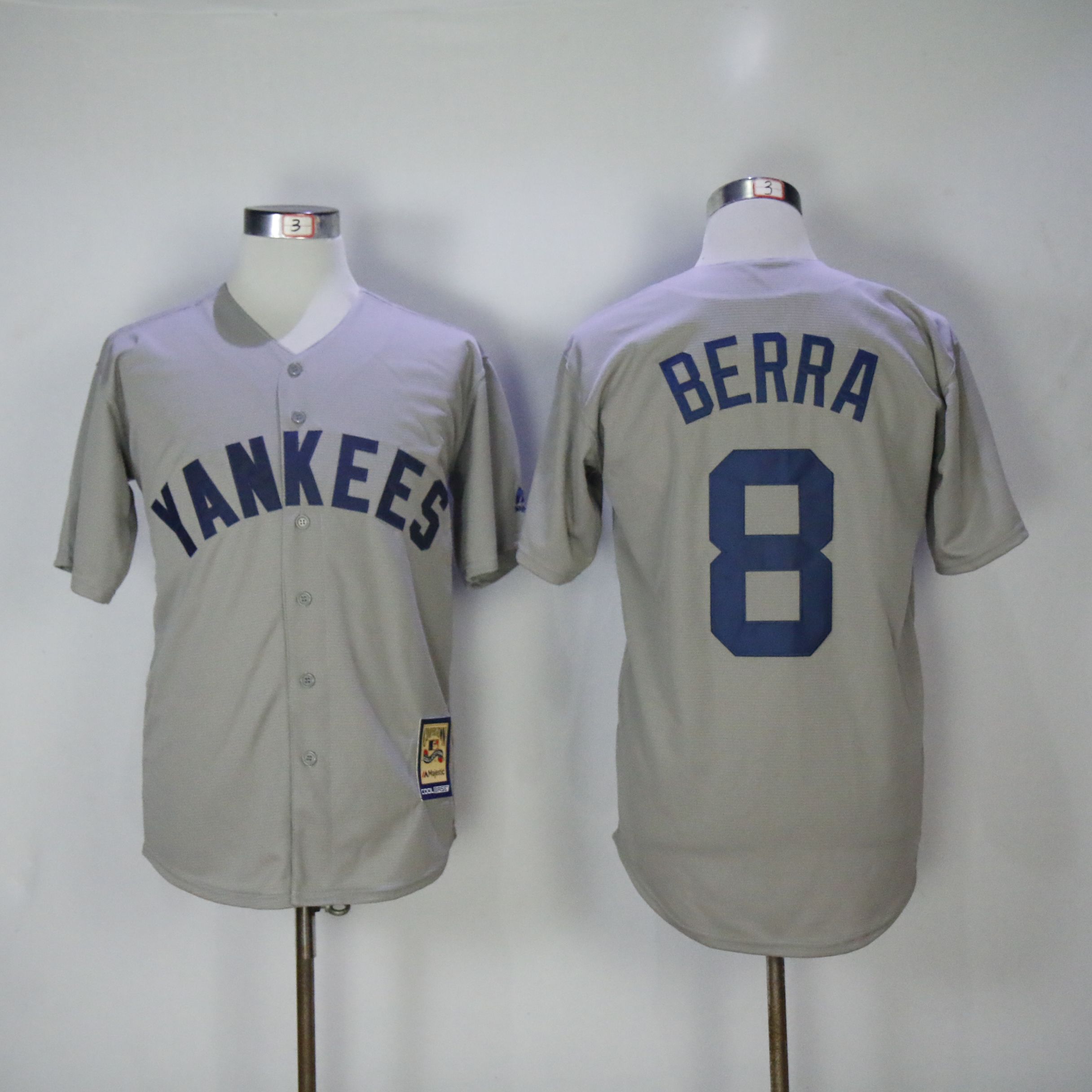 Men New York Yankees #8 Berra Grey Throwback MLB Jerseys